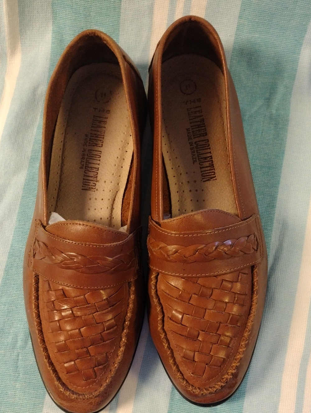 Leather Woven Penny Loafers - Brown Size 11
